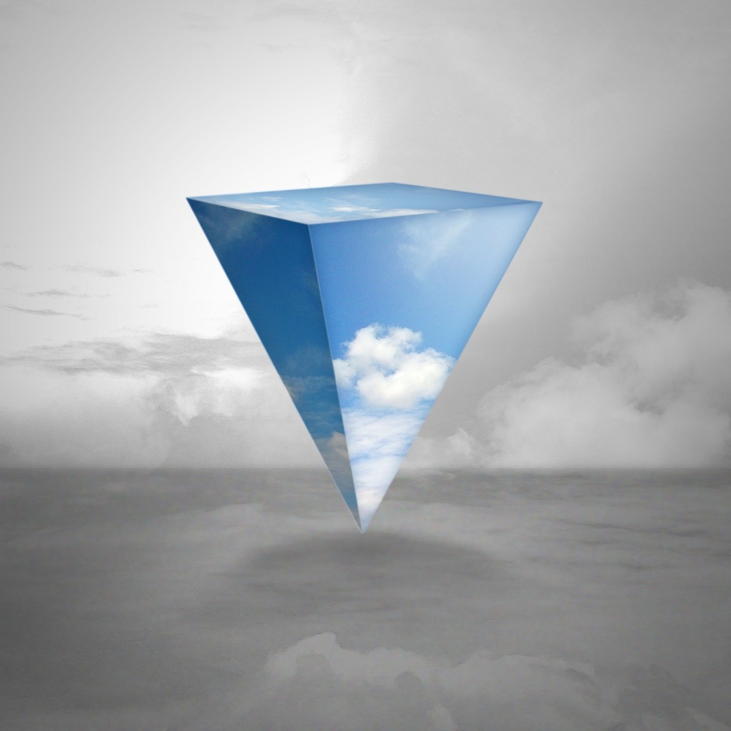 Illustration représentant un triangle de ciel bleu dans un ciel gris
